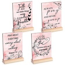 4 Pieces Inspirational Quotes Desk Decor Christian Home Decors Pink Motivatio...