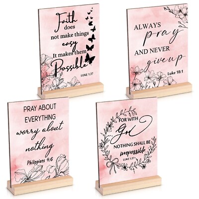 4 Pieces Inspirational Quotes Desk Decor Christian Home Decors Pink Motivatio...