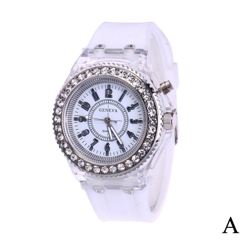 Fashion Women Girls Mens Watch Flash LED Light Crystal Quartz Sport W