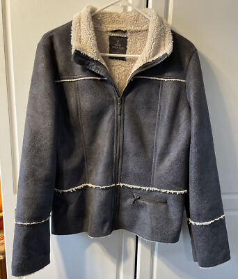 Prana Women's Large Esme Grey Faux Sherpa/Suede Casual