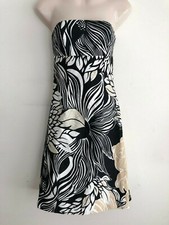 Ann Taylor Strapless Dress Black, White & Tan Floral Cotton Size 0