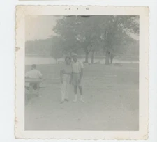 Vintage Photo Cute African American Couple Hug Pond Side Park Picnic 1950s