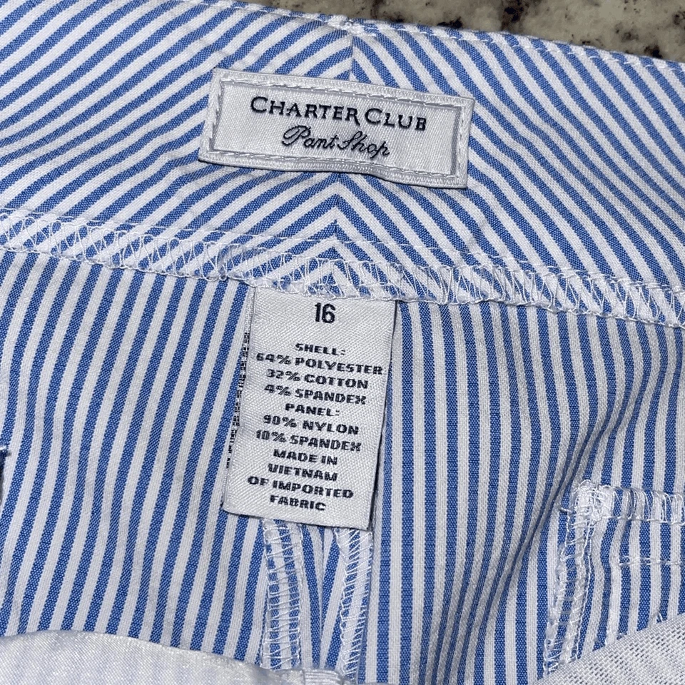 Charter Club Womens Striped Flat Front High Rise Shorts Blue White Size 16 NWOT - Image 3 of 4