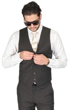 Men's Olive Green Dress Suit Vest 5 Button V Neck Adjustable Back Strap AZAR