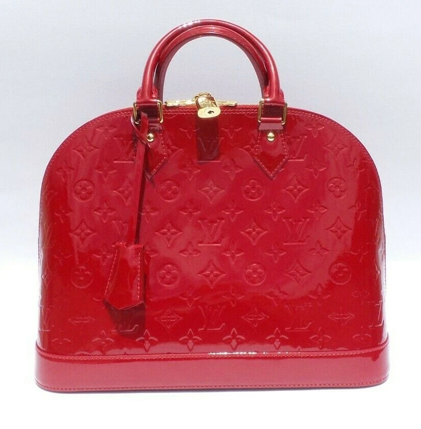 LOUIS VUITTON Vernis Alma MM Pomme D Amour Red Patent Leather Tote Bag Strap