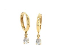 14k Yellow Gold Pear Shape Birthstone Huggie Earrings