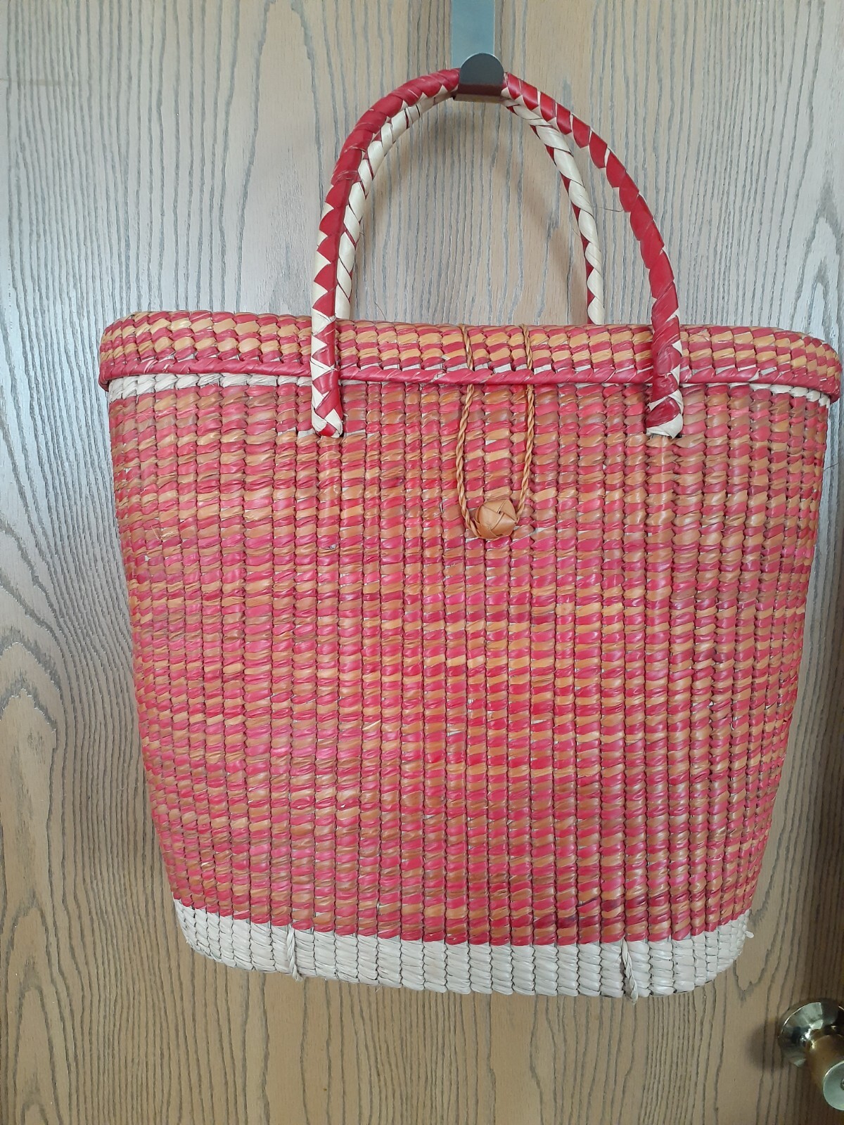 Vintage Wicker Rattan Straw Maxi Tote Bag Purse Orang… - Gem