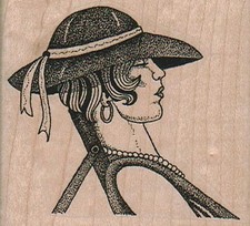 Lady In Hat And Pearls 2 1/2 x 2 1/4" Rubber Stamp, Woman Stamp, Lady Stamp