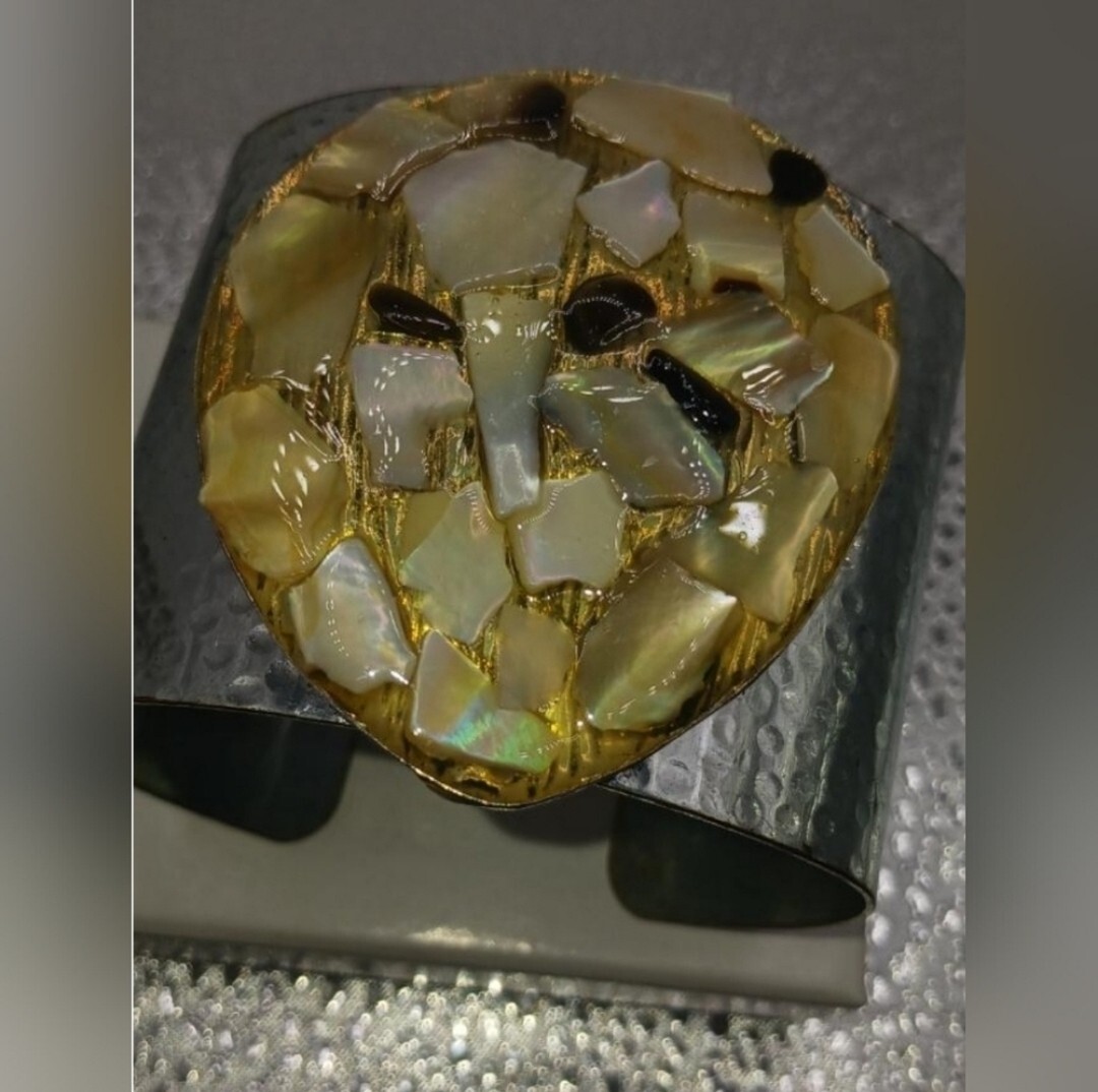 Silver plated, hammered shell cuff bracelet - image 2