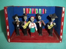 Day Of The Dead Mariachi Band Wooden Diorama Folk Art Vintage 4