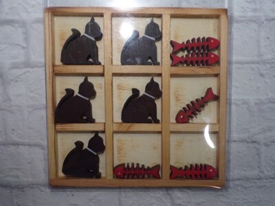 Wooden Cat And Fish Tic Tac Toe Game Novelty Gift
