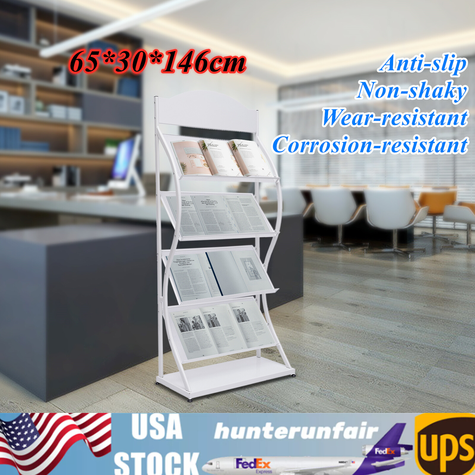 4 Layers Freestanding Magazine News Rack Office Display Organizer Metal Stand