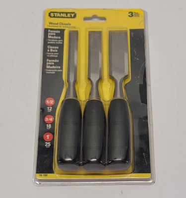 Stanley Wood Chisels Set of 3 1/2'' 3/4'' and 1'' Carpentry Tools Black Handle