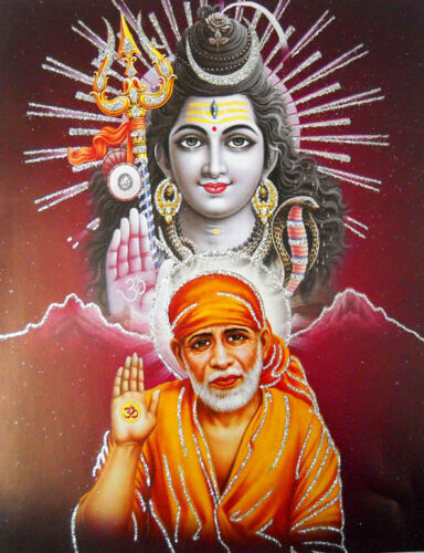 Blessing Sai Baba and Lord Shiva Hindu God POSTER with glitter 9 Blessing Sai Baba and Lord Shiva Hindu God POSTER with glitter 9
