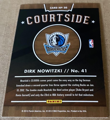 DIRK NOWITZKI HOF 2012 PANINI NBA HOOPS COURTSIDE Card #20 NM-MT Condition - Picture 2 of 2