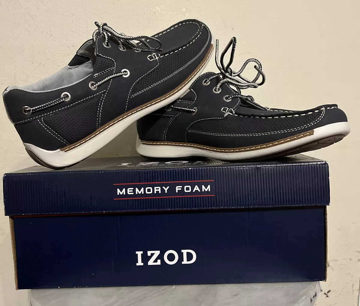 NEW Izod HARDING Deck Boat Shoes Dark Blue Memory Foam Men Sz 8 M