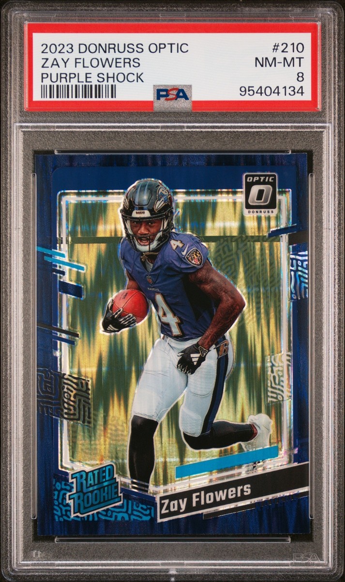 2023 PANINI DONRUSS OPTIC PURPLE SHOCK #210 ZAY FLOWERS PSA
