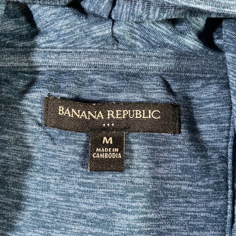 Banana Republic Men's Blue Heathered Full Zip Hooded Jacket Athletic Fit Size M - Image 3 of 4