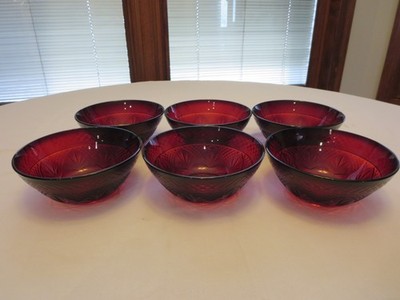 Set of 6 Cristal D'Arques - Durand Antique Ruby 5 5/8'' Salad Bowls