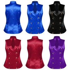 Women Corset Top Cosplay Vest Fitted Waistcoat Satin Victorian Steampunk Party