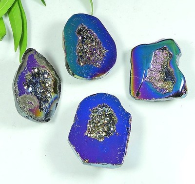 30-33 MM Regenbogen Titan Aura Achat Druzy Fancy Lose Edelstein 4 Stck. Lot