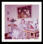 PINK FLAMINGOS ART PRINT OLD WOMAN on FLOWERY COUCH ~ 1950s PHOTO — photo 1