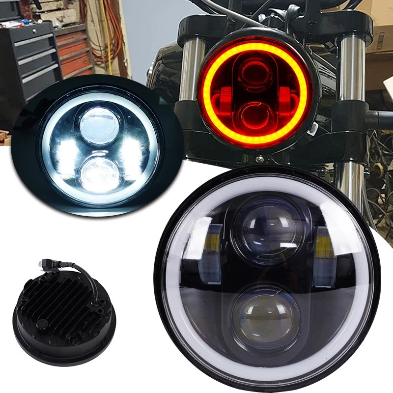 Faro LED de 5-3/4 5,75 pulgadas para motocicleta apto para Dyna Sportster Iron 883 1200 Foto 3 de 4