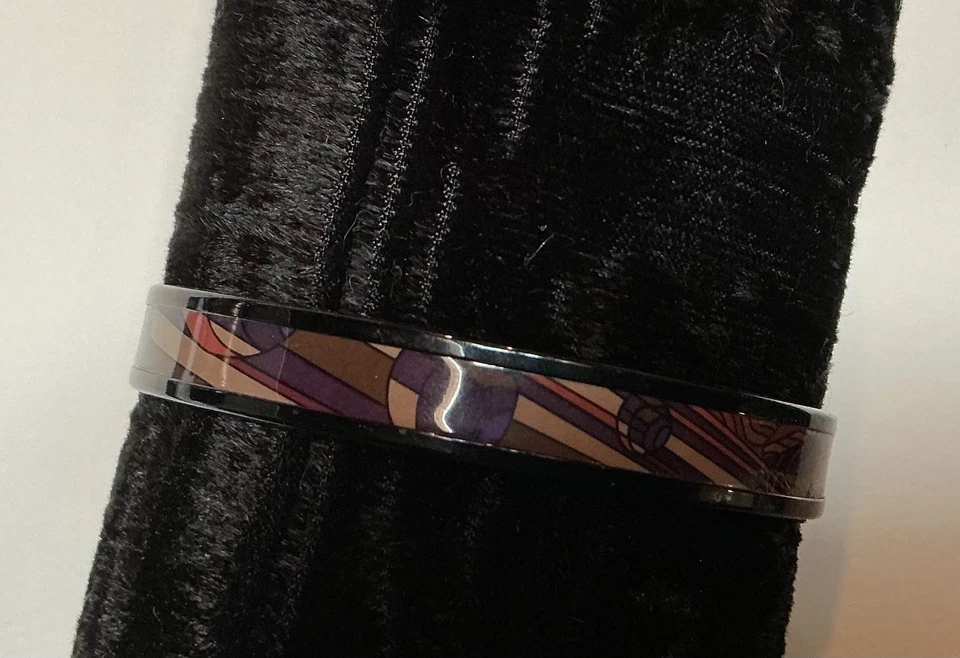 Brazalete Esmalte HERMES PM 65 Brazalete Estrecho Borde Negro, Granate y Negro Foto 2 de 4