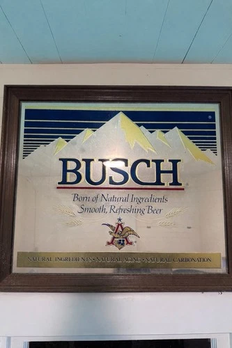 Vintage 1987 Busch Beer Bar Mirror Sign Wood Frame 20"x24"