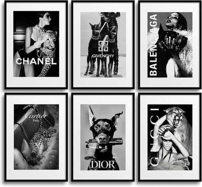 Wandbilder Wohnzimmer modern schwarz weiß Coco Poster Set 6x A4 ohne Rahmen