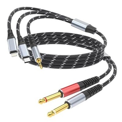 Lightning to Dual 6.35mm 1/4'' TS Mono Stereo Y 6 ft 3IN2 (Dual 6.35mm cable)