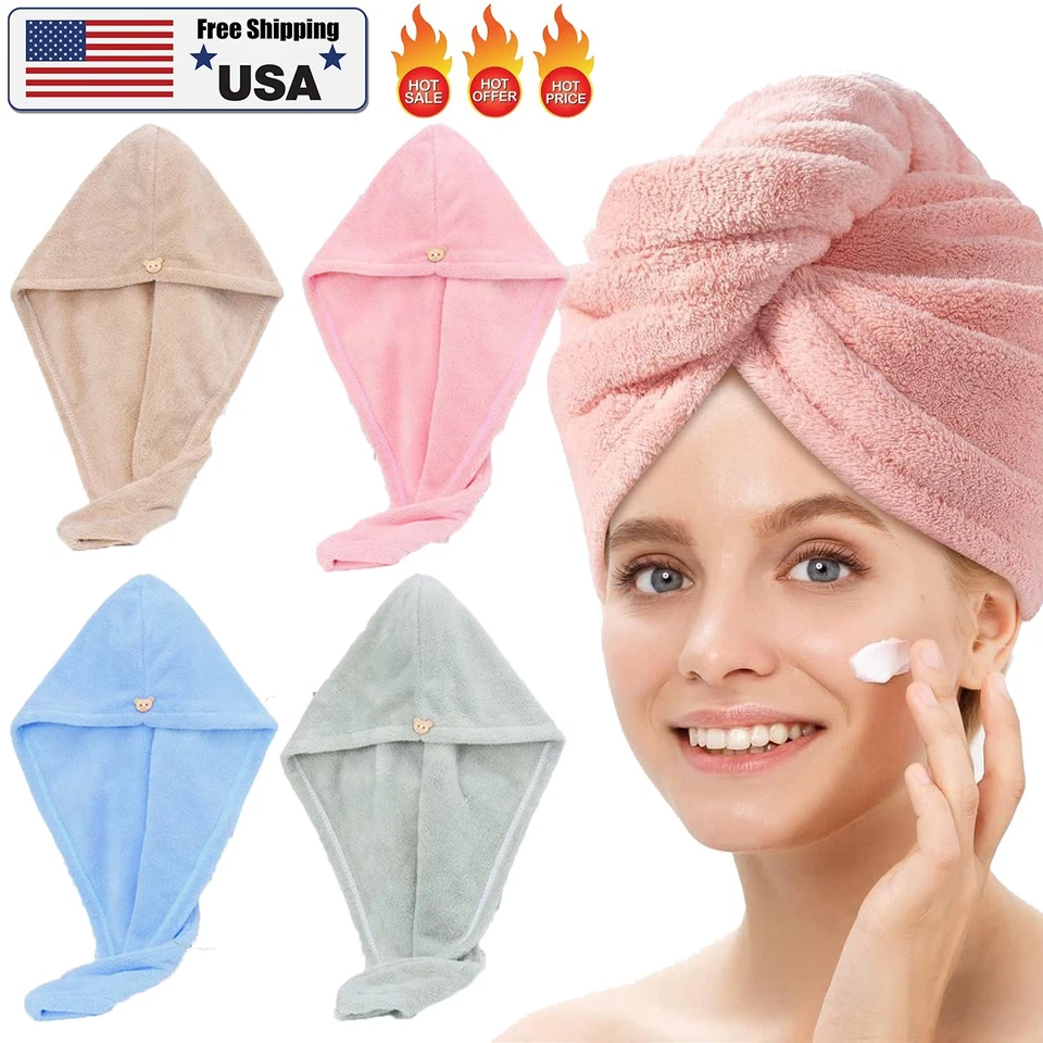 Women Quick-Dry Microfiber Hair Towels Super Absorbent Soft Hair Towel Wraps - Image 2 of 4