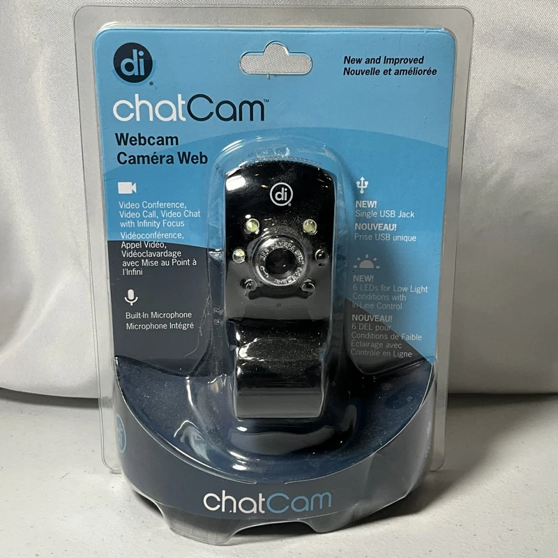 di chatCam Webcam USB with Built-in Microphone & LED Lights New Sealed