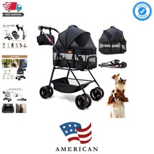 Pet Stroller for Small Dogs Cats with Wheels, Detachable Carrier, Max Load 33...