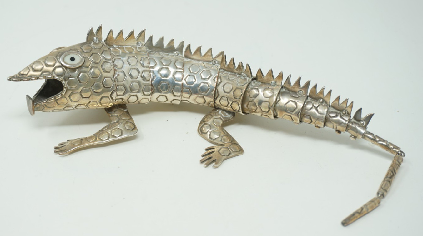 Vintage Emilia Castillo Mexico Silver Inlay IGUANA LIZARD Gekko Bottle Opener