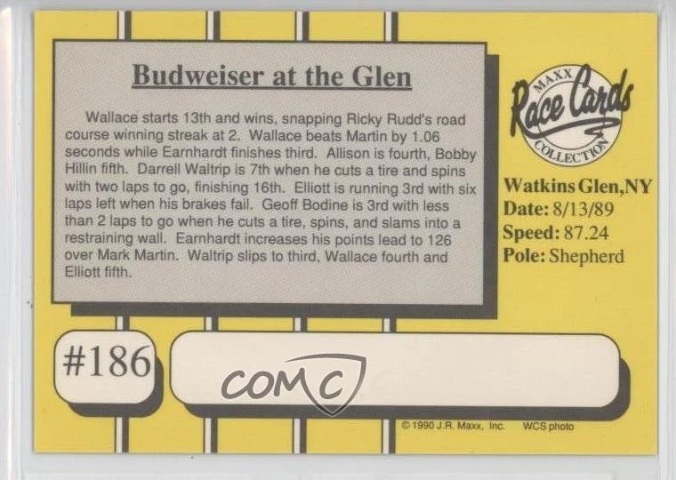 1990 Maxx Collection Rusty Wallace #186 HOF - Image 2 of 2