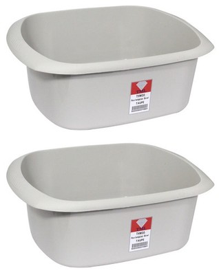 2x TML Rechteckig Kunststoff Küche Haus Reinigung Abwaschen Spüle Schüssel 11L-Taupe