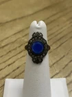 Vintage Uncas 50s Sterling Silver 925 Blue Glass Marcasites Band Ring Size 4.25