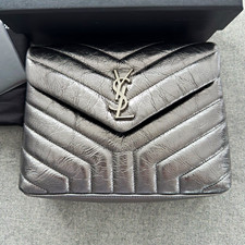 Saint Laurent LouLou Matelassé Leder Grau Me...