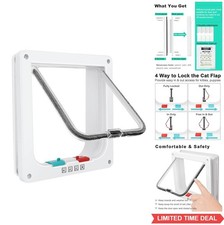 Cat Door Flap 7.7x7.5 Inch 4 Way Lock Magnetic Fits Thin Walls Doors Sliding