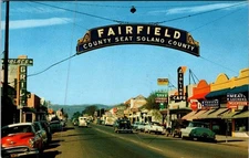 Vintage Fairfield California Texas Street Main St Postcard Solano County
