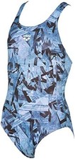 Image of Arena Girls' Swimsuit GLITCH One-Piece, Black-Blue, 10-11 Years