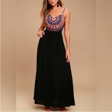 Lulus Ascension Island black red orange red embroidered maxi sundress size XL