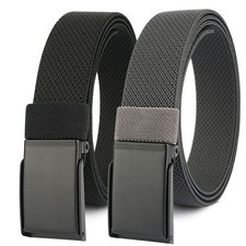 2 PCS Mens 1.3 Inch Stretch Elastic Nylon Web Golf Belt Flip Top Metal Buckle