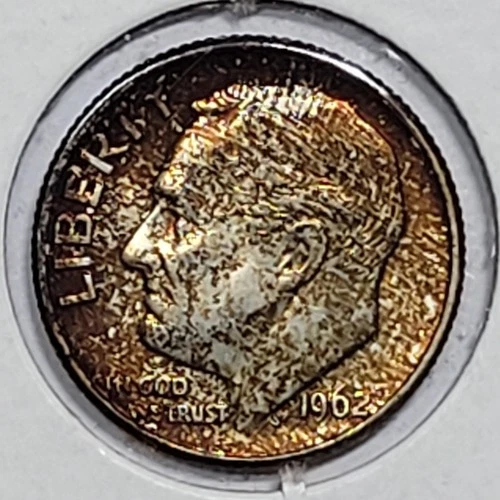 1962-D Roosevelt Silver Dime 10c Uncirculated w/Folder Toning