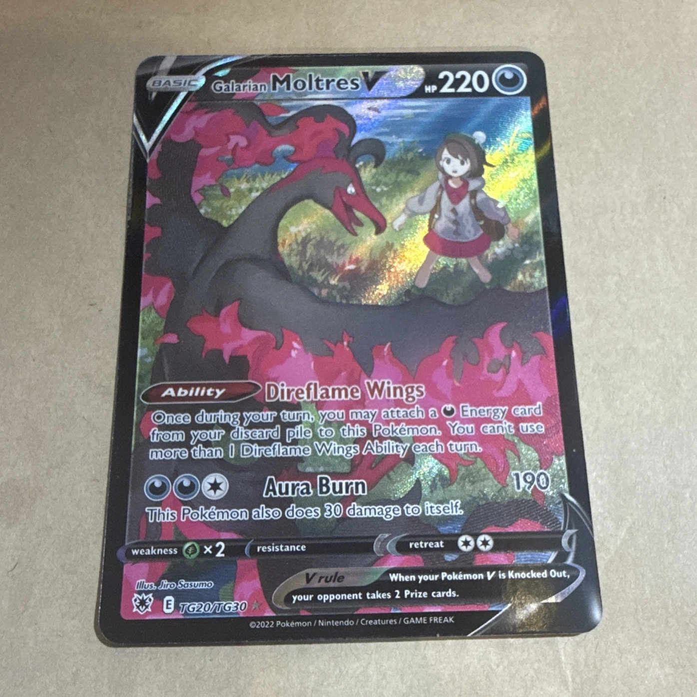 Pokemon Galarian Moltres V TG20/TG30 Full Art Holo Astral Radiance
