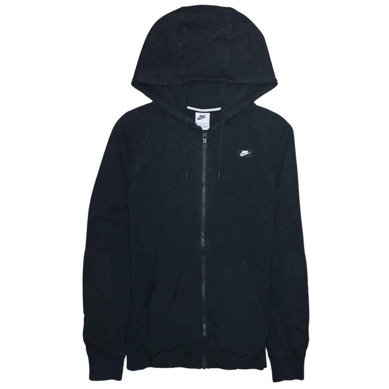 Nike Mens Hoodie Black Zip Up Hooded Jersey Split Pockets Swoosh Print Logo XS