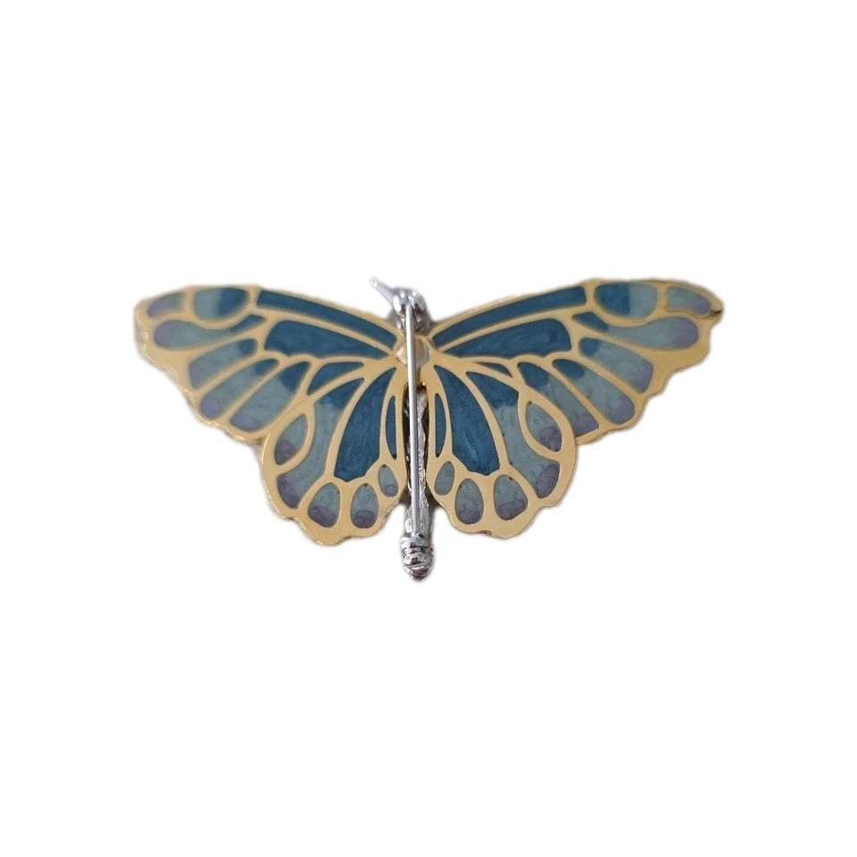 KJL Kenneth Jay Lane Blue and Green Pliqué A Jour Butterfly Brooch Signed - Image 2 of 3