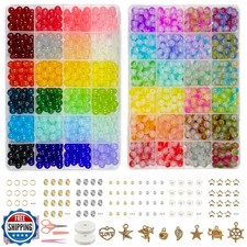Dayify 1500 Pcs 8mm Glass Beads Bracelet Making Kit, 48 Colors Crystal Beads
