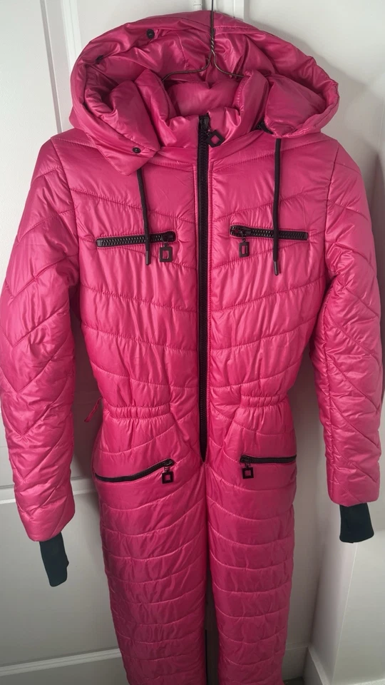 Mono de esquí de invierno acolchado rosa para mujer traje de nieve con capucha talla M  Foto 3 de 4